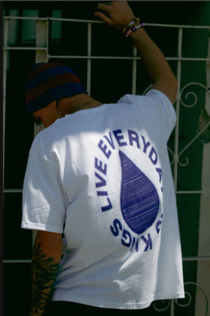 WHITE AND ROYAL BLUE STAPLE T SHIRT